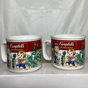 2 Vintage Campbell’s Soup Kids Garden Theme Soup Mugs